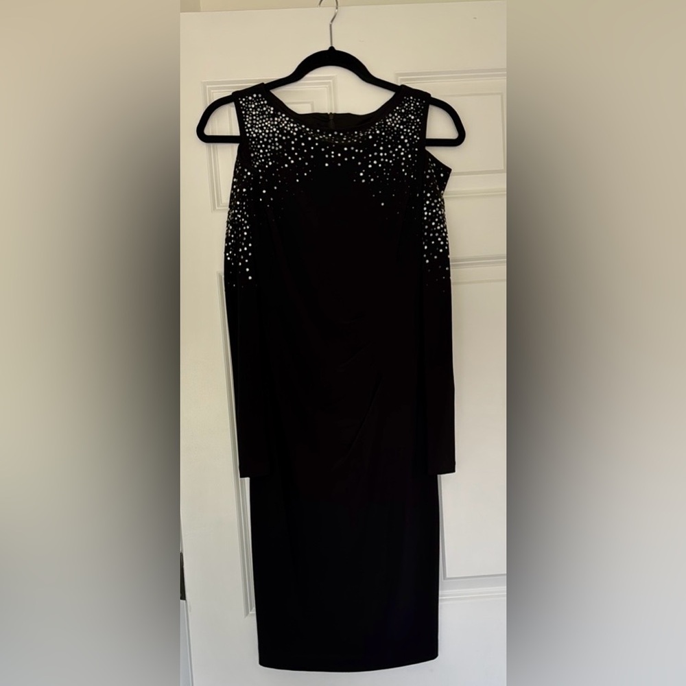 Joseph Ribkoff Black Sequin Embellished Long Sleeve Sheath Dress